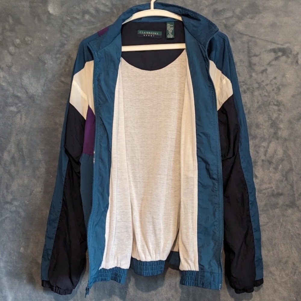 Vintage Claybrooke Sport Windbreaker Jacket 90s Colorblock Teal Navy Purple XL - Picture 5 of 12